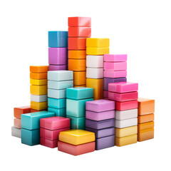 Naklejka premium Colorful stacked blocks create vibrant and playful scene, showcasing various shapes and sizes. arrangement evokes sense of creativity and fun, perfect for children activities