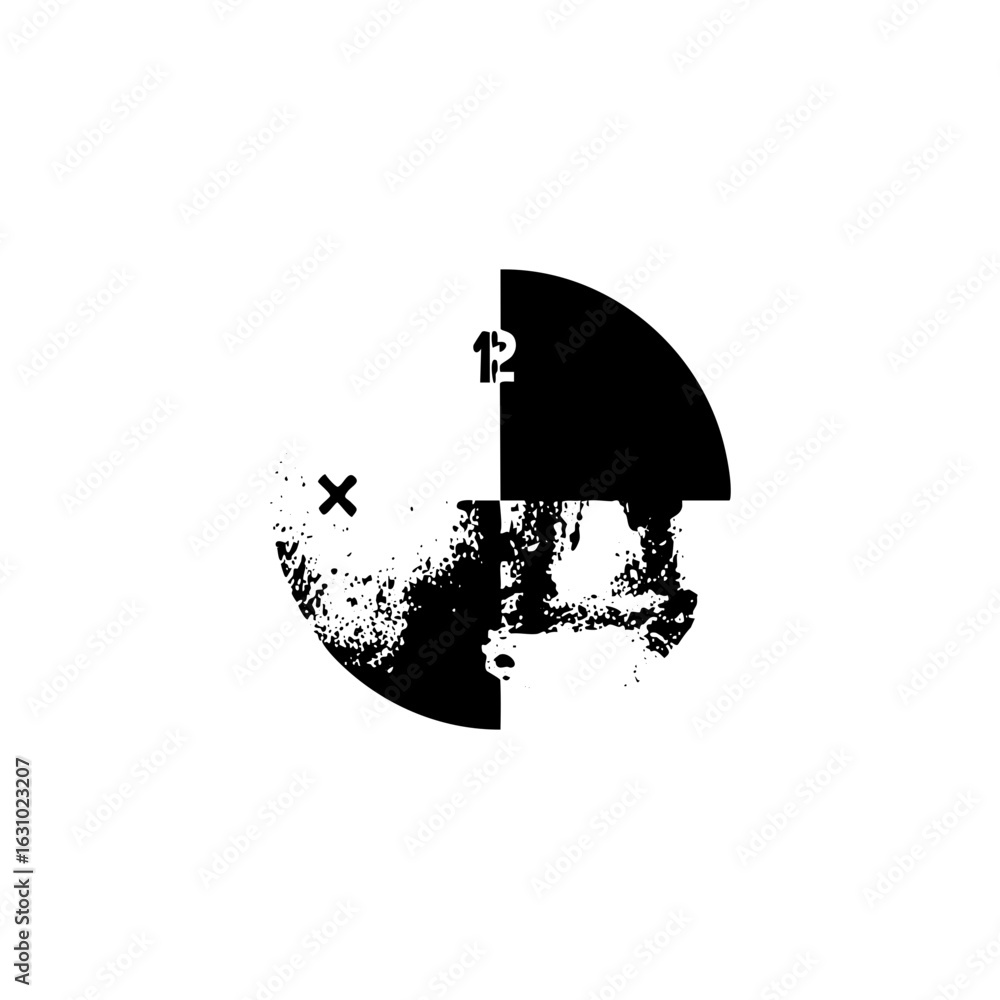 Poster vector abstract skull with clock face and grunge texture.