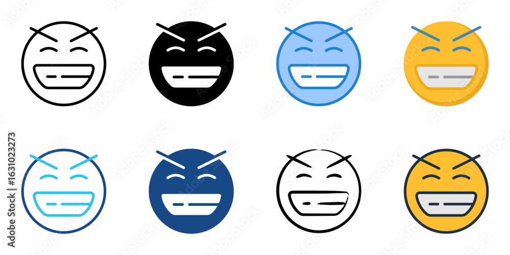 Poster grinning icon set multiple style collection