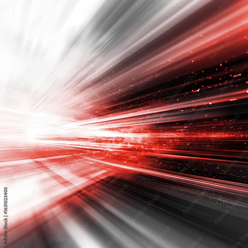 Poster abstract technology background in white and red tones with dynamic speed elements.