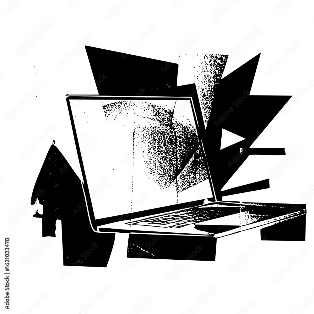 Poster vector abstract laptop with dynamic shapes