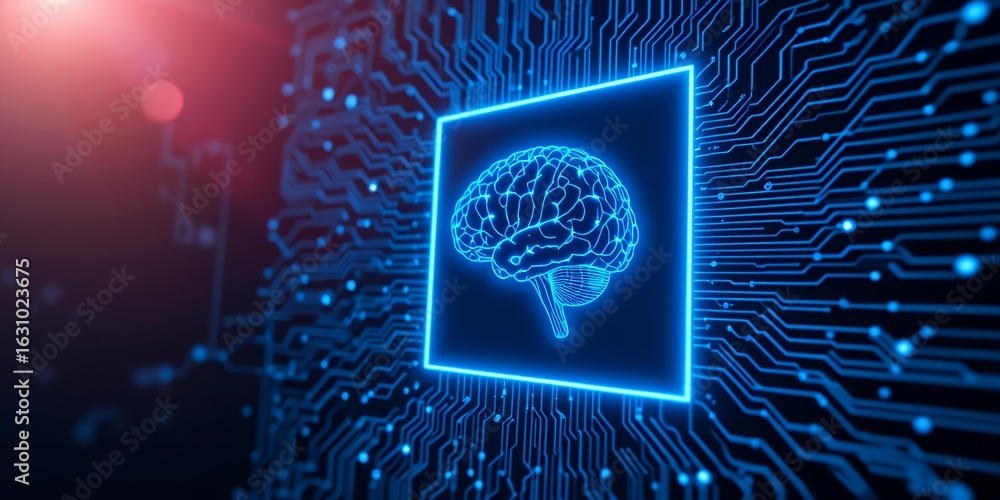 Poster futuristic digital brain hologram representing artificial intelligence and neural networks in