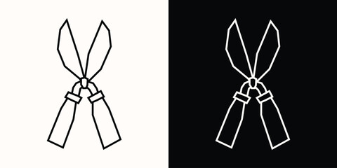 Black and White Line Art Gardening Shears Icon in a Cutout Style