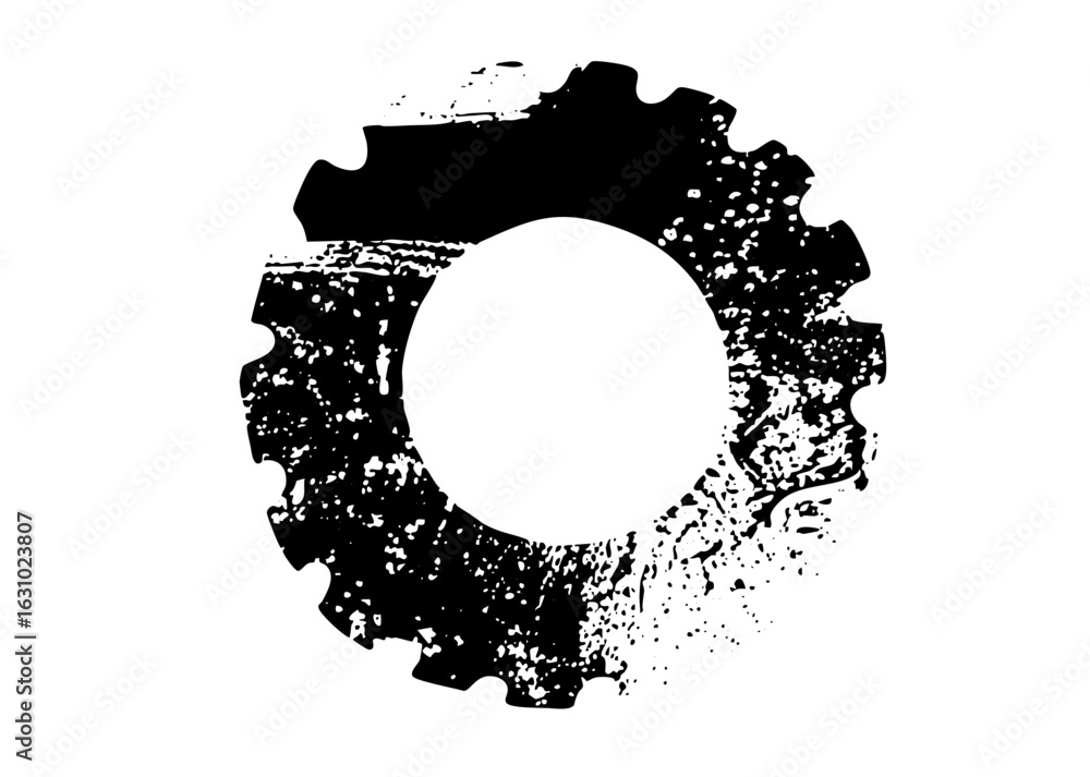Poster vector distressed circular gear with fragmented edges.
