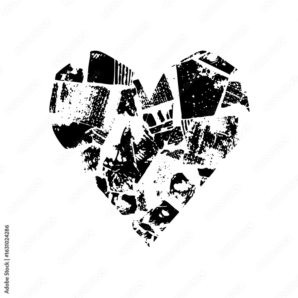 Poster vector fragmented heart composed of abstract shapes.