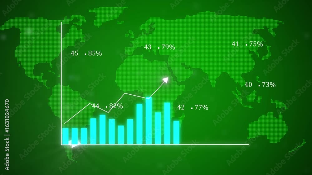 Poster global growth chart animation dotted world map business data statistics percentage increase. busines