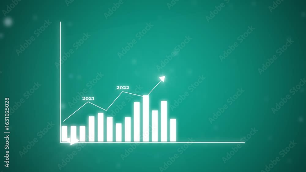 Poster animated teal background rising bar graph chart success growth progress financial business data. tea