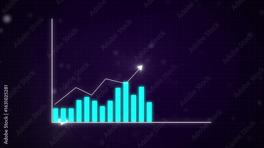 Aufkleber ascending bar graph animation neon blue growth chart financial success data visualization. financial