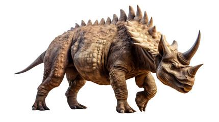 Armored dinosaur with horns and spikes on a transparent background