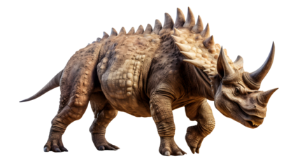 Armored dinosaur with horns and spikes on a transparent background