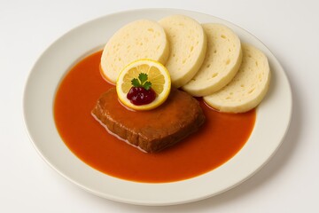 Delicious Traditional Beef and Pork Dinner with Vegetables and Sauce
