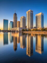 Naklejka premium Modern Skyscrapers Reflections Over Tampa Water