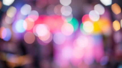 Blurred bokeh lights background with vibrant colors and festive atmosphere