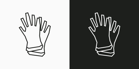 Gardening Gloves Icon in Black Line Art and White Line Art Cutout Style