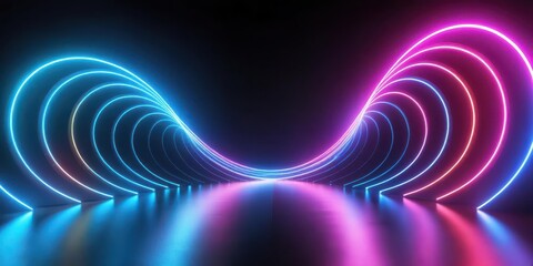abstract curves with glowing neon lights on dark background