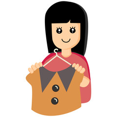 Cartoon Woman Holding Shirt on Hanger