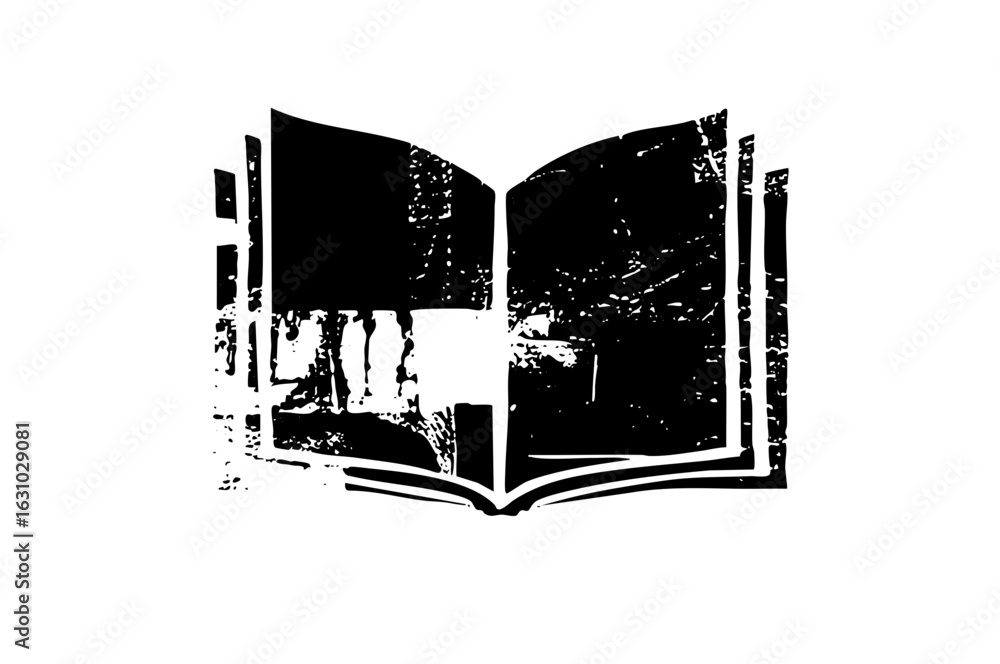 Poster vector distressed open book with a central void.