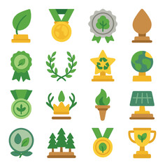 Eco award icons: sustainability symbols featuring leaves and green elements