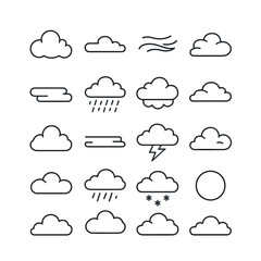 Weather icons set: clouds, rain, wind, snow, sun