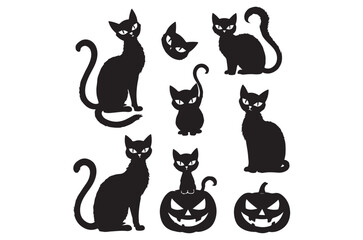 Halloween Silhouette Set – Ghosts, Bats, Pumpkins, Witch Hat and Broomstick Vector Illustration, Halloween vector, eps, halloween icon