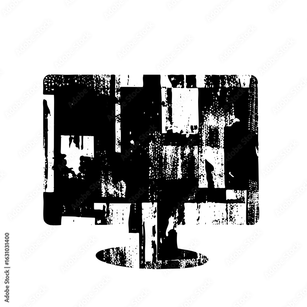 Aufkleber vector distressed monochrome of a computer monitor.