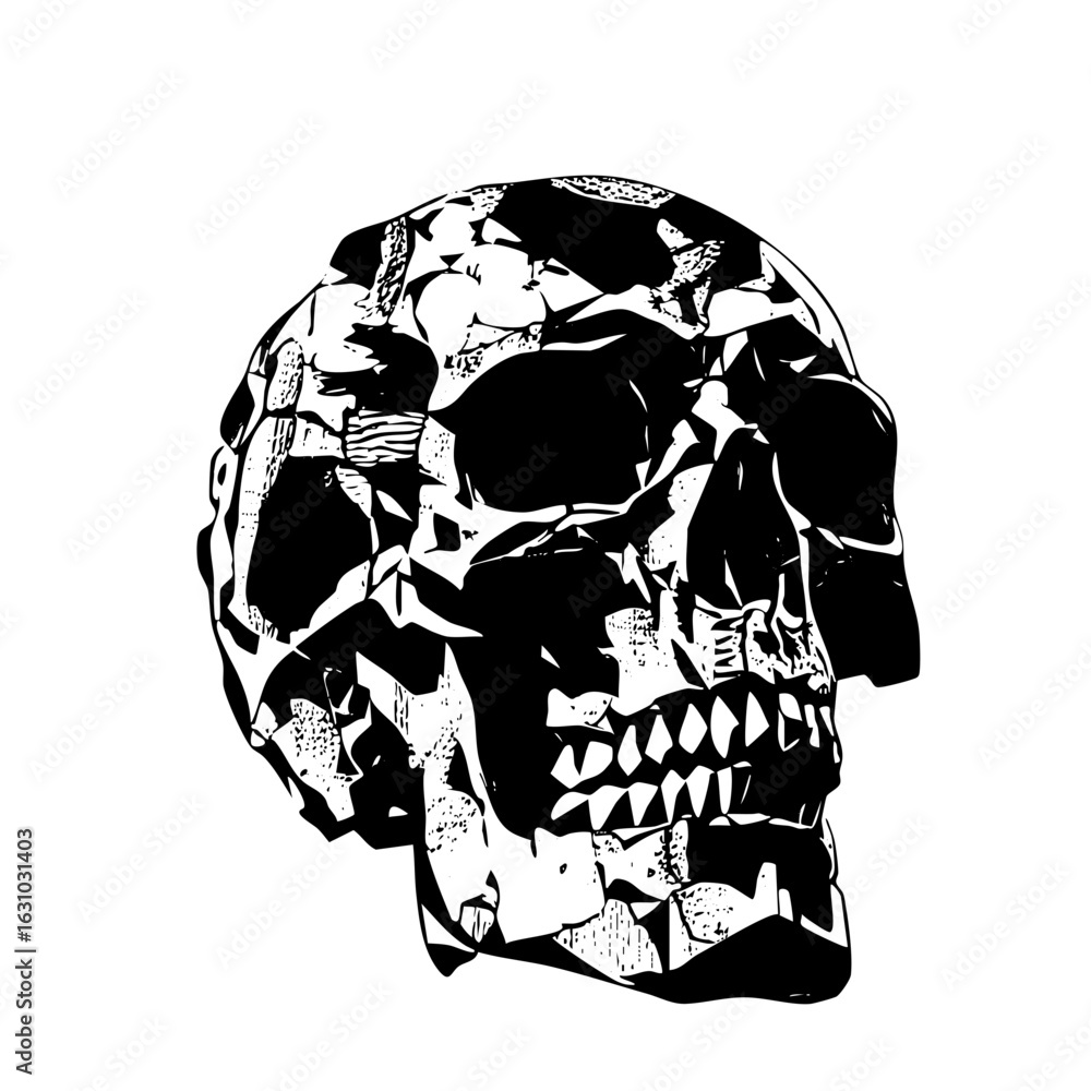 Poster vector geometric skull with sharp angles and bold lines.