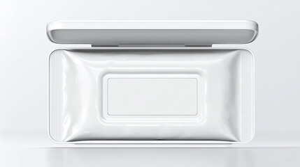 Blank wet wipes flow pack isolated on background concept. Clean, white packaging design for wipes on a minimalist background.