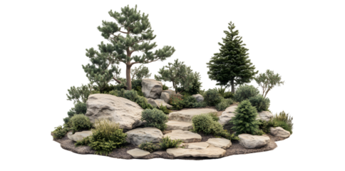 Miniature diorama of a whimsical forest scene with a skull statue