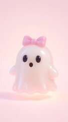 Cute ghost with pink bow.