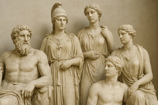 Ancient Greek marble statue ensemble.