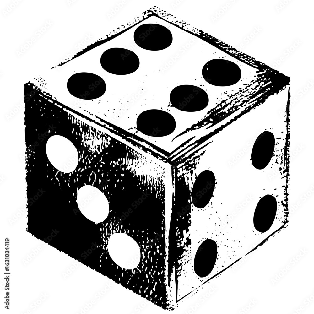 Poster Vector Distressed vector of a six-sided die displaying the number six.
