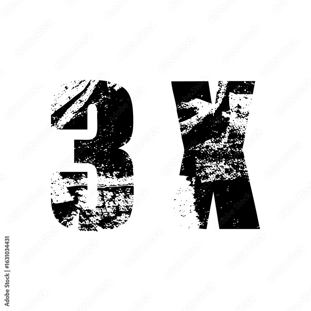 Poster vector distressed typographic featuring the numbers three and x.