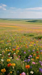 Obraz premium Vibrant Wildflower Meadow Under a Clear Blue Sky