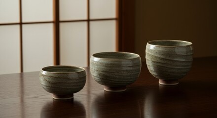 Elegant Handmade Ceramic Tea Bowls Set - Japanese Tea Ceremony Style