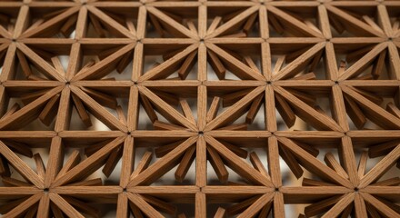 Intricate Wooden Latticework A Close-Up of Geometric Design