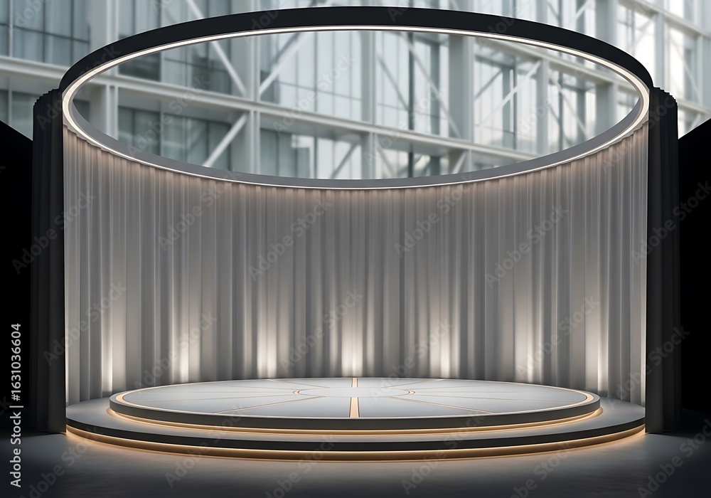 Poster elegant minimalist stage with circular lighting and modern architectural backdrop