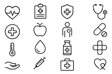 health care life insurance icon set people safety shield assurance vector with medicals cross sign illustration for web and app