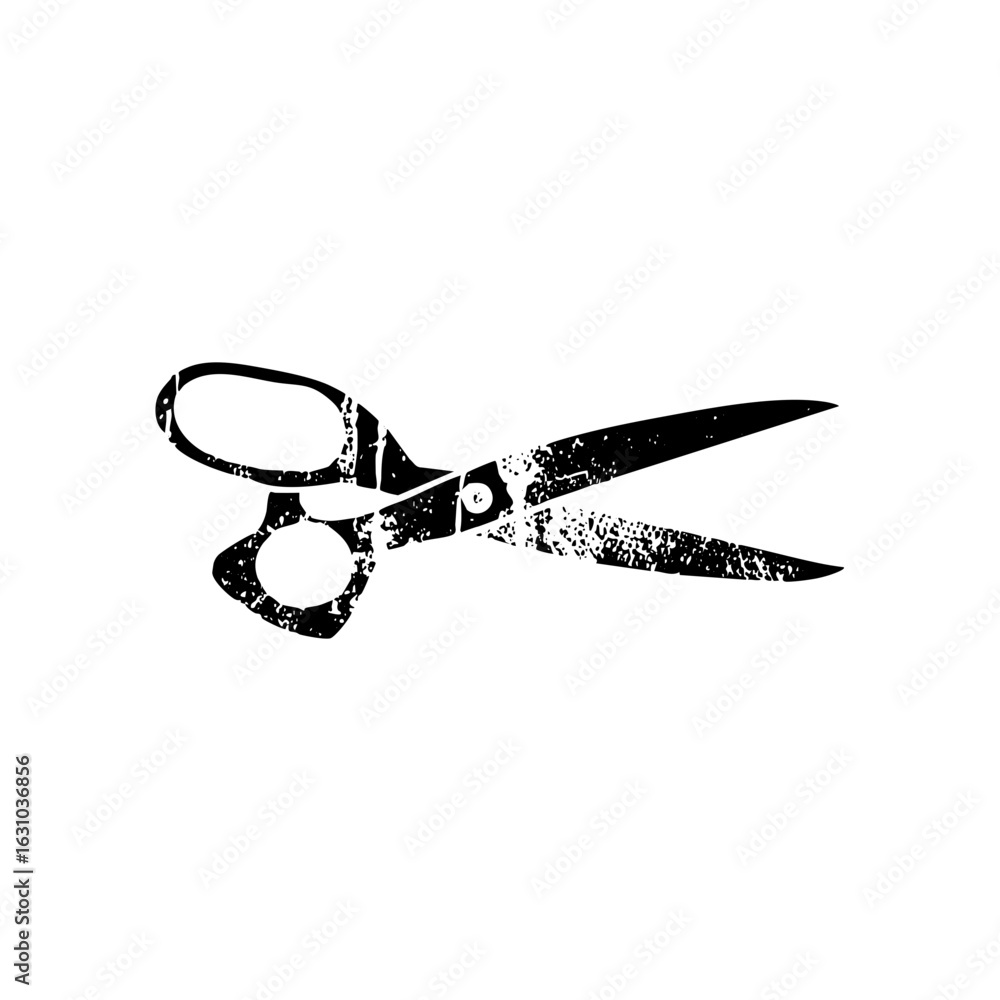 Poster vector distressed black scissors with open blades.
