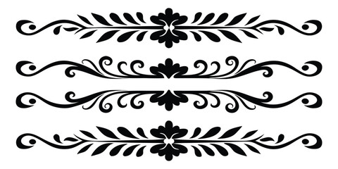 Elegant Floral Border Ornaments with Decorative Flourishes in Black Vector Style