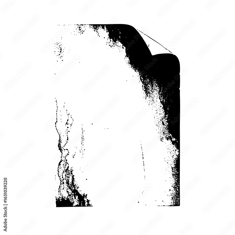 Aufkleber vector abstract black shape with scattered texture and linear elements.