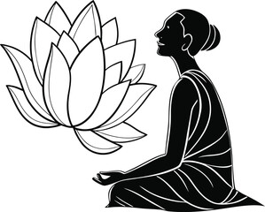 Meditating human in lotus pose silhouette calmness and serenity