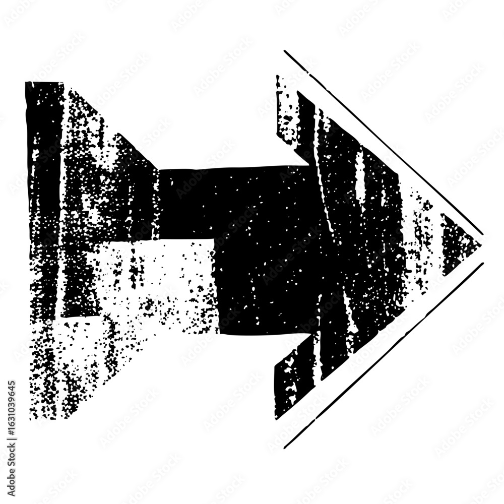 Poster vector distressed right arrow points forward with a textured grunge effect.