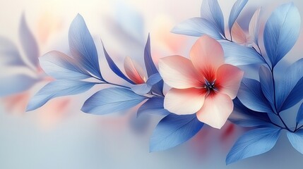 Fototapeta premium Delicate pastel flowers and leaves in soft light