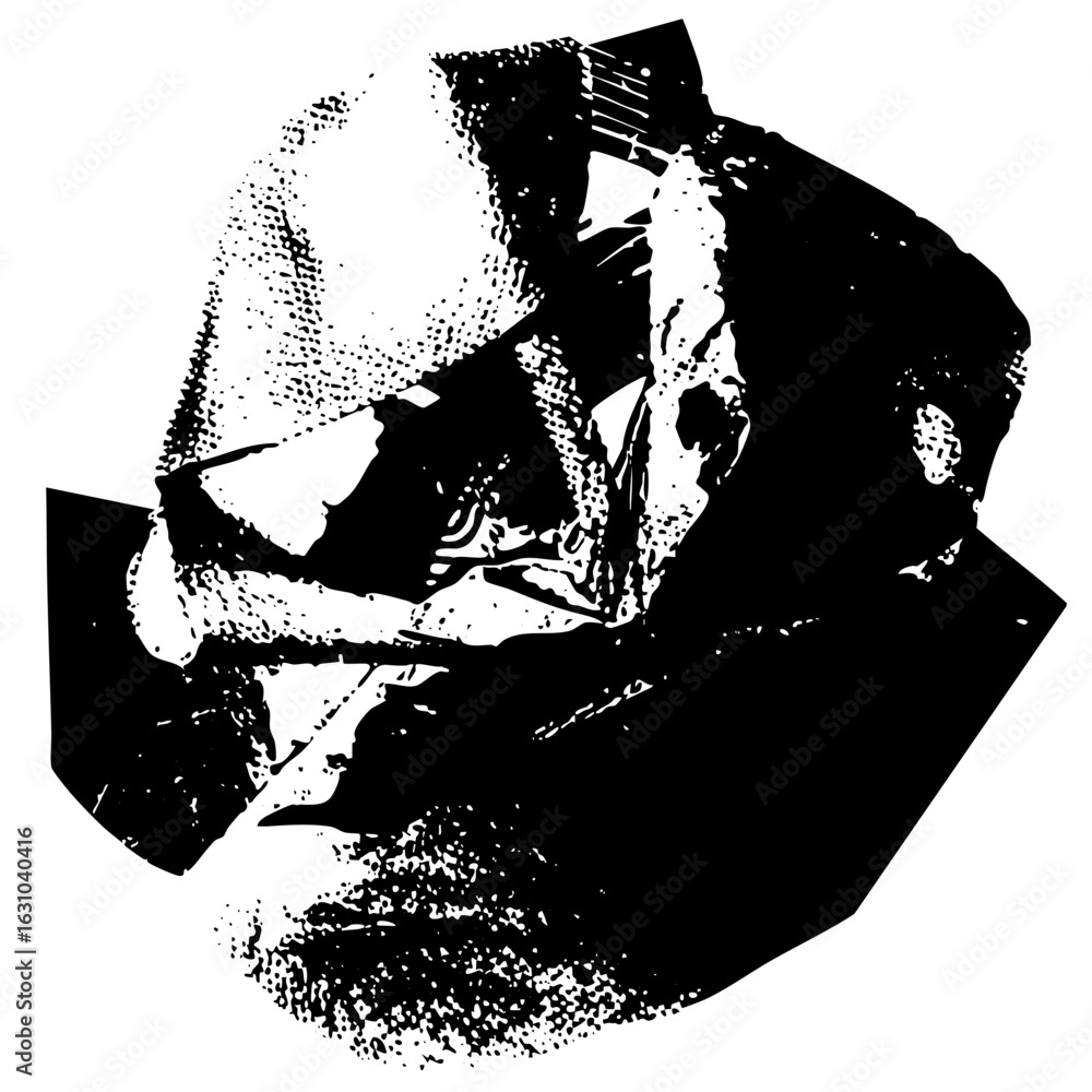 Poster vector abstract portrait of a bearded man in monochrome vector style.