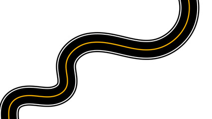 Winding road. Journey traffic curved highway. Background of the road to the horizon in perspective. Curvy asphalt empty line isolated. Vector winding road isolated on transparent back