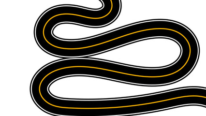 Winding road. Journey traffic curved highway. Background of the road to the horizon in perspective. Curvy asphalt empty line isolated. Vector winding road isolated on transparent back