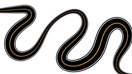 Winding road. Journey traffic curved highway. Background of the road to the horizon in perspective. Curvy asphalt empty line isolated. Vector winding road isolated on transparent back