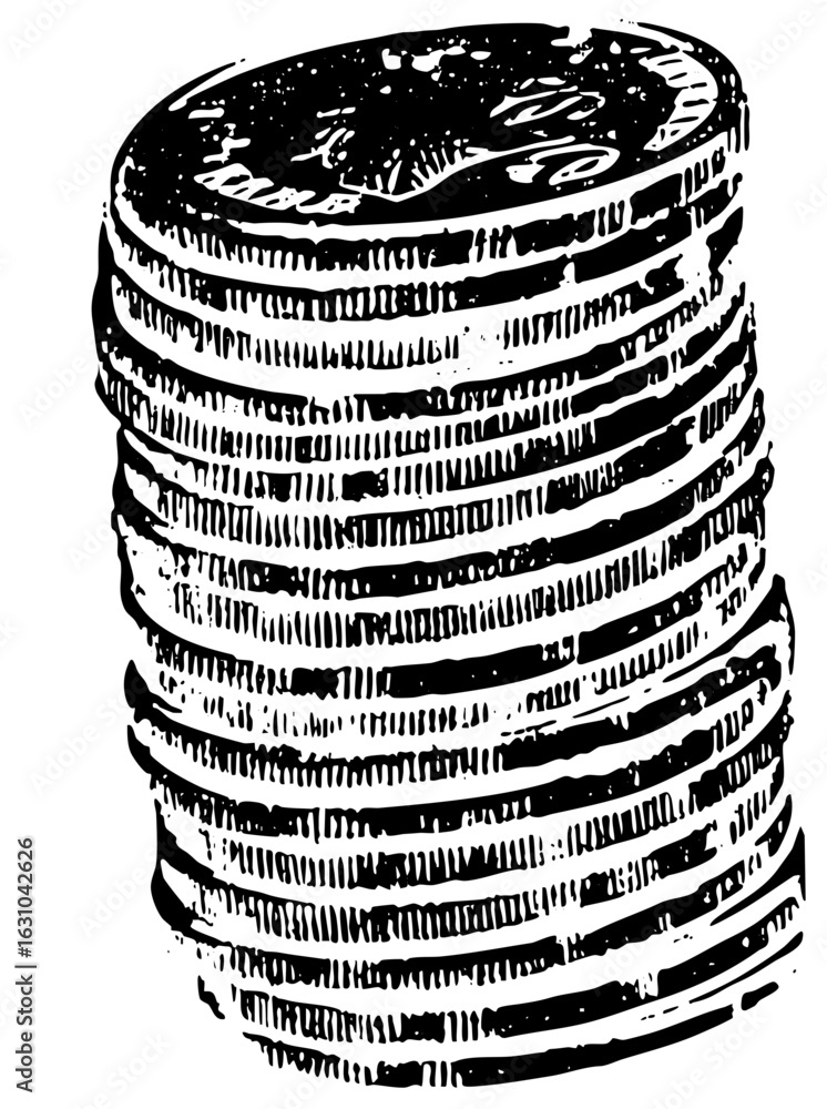 Poster vector stacked cylindrical objects in monochrome style.