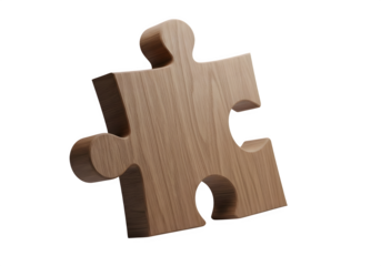 3D Wooden Puzzle Piece Icon - Problem Solving, Teamwork, Strategy, Solution Concept, Business Collaboration, Connection Symbol, Learning