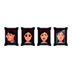 Obraz premium Four portraits of a woman showing different emotions in frames art illustration digital painting
